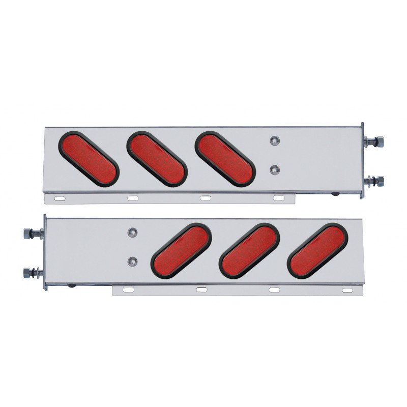 (2/Bulk) Stainless Steel Rear Light Bar With Six 19 Red Led Oval Red Lens Light With Grommet - 3 3/4" Bolt Pattern