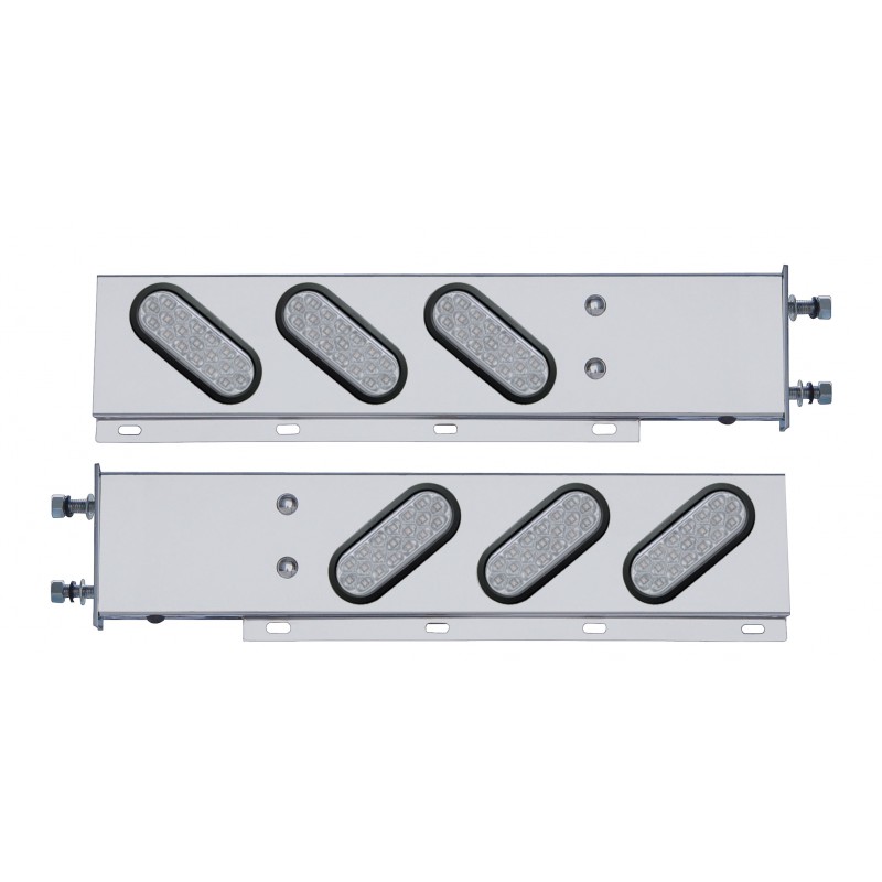 (2/Bulk) Stainless Steel Rear Light Bar With Six 19 Red Led Oval Clear Lens Light With Grommet - 3 3/4" Bolt Pattern