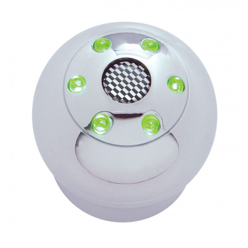Chrome Aluminum 13/18 Speed "D" Shape 6 Led Gearshift Knob - Green