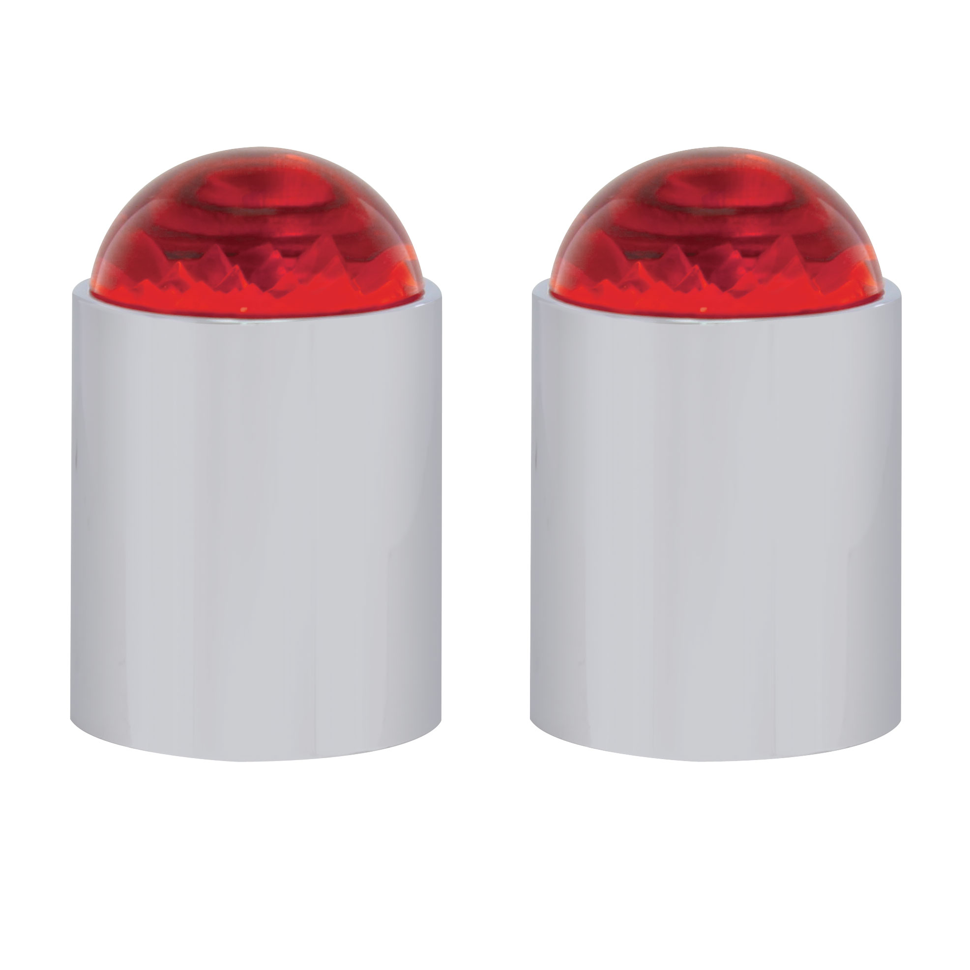 (2/Card) Chrome Top Base W/ Dome Lens - Red