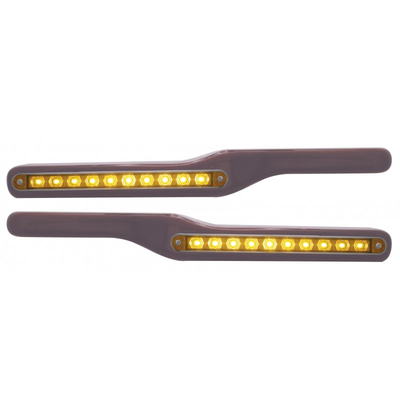 (2/Box) Wood Peterbilt Armrest W/ 10 Amber Led 9" Light - Amber Lens