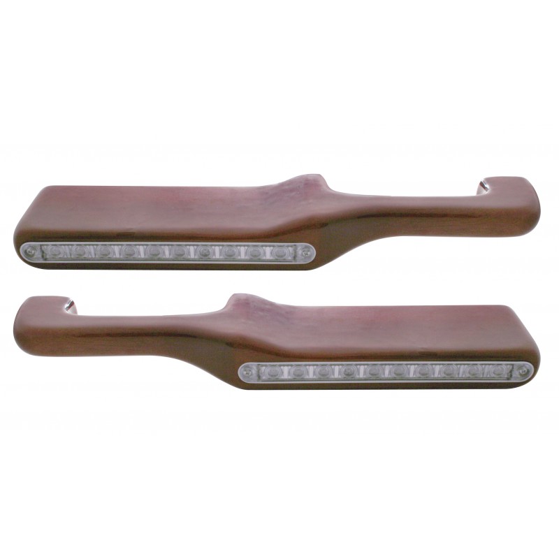 (2/Box) Wood Peterbilt Armrest W/ 10 Amber Led 9" Light - Clear Lens