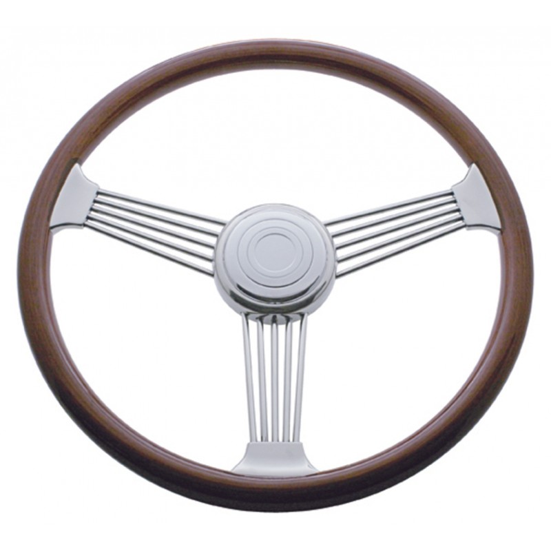 18" Stainless Steel Banjo Steering Wheel W/Chrome Horn Button - Peterbilt 1993-98 & Kenworth 1995-97
