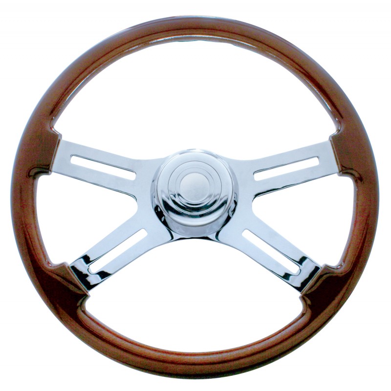 18" Chrome Four Spoke Steering Wheel - Fits Peterbilt 1998+/Kenworth 2001+