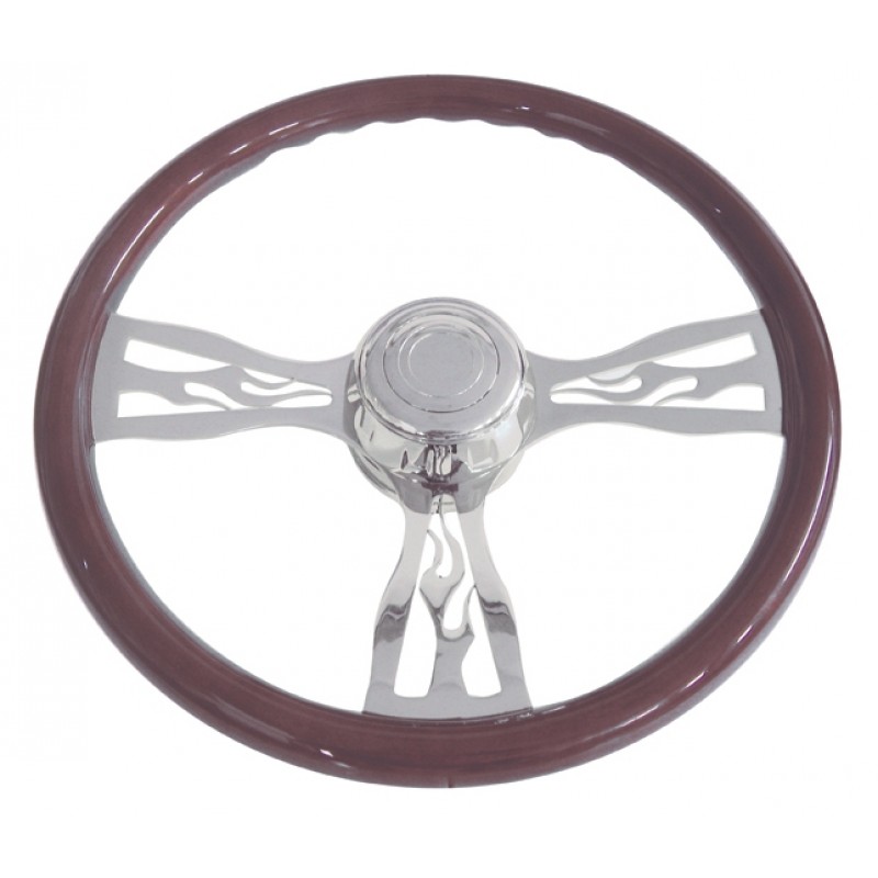 18" Flame Chrome Spoke Steering Wheel - Fits Peterbilt 1989+ & Kenworth 2001+