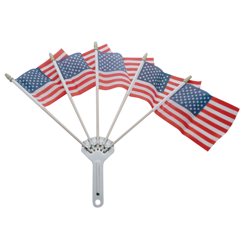 Chrome Flag Holder W/ 5 U.S.A. Flags