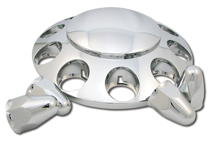 Chrome Plastic ABS Front Hub Cover with Removeable Hubcap & 10 x 33mm Threaded Nut Covers