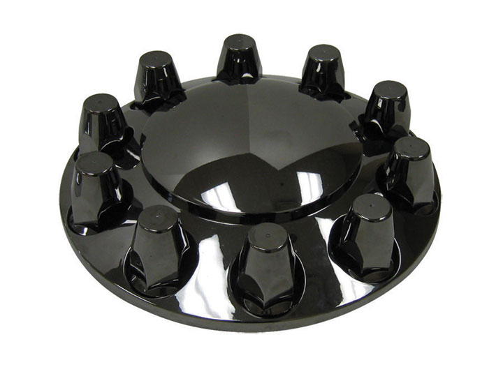 Black Chrome Plastic ABS Front Hub Cover with Removeable Hubcap & 10 x 33mm Threaded Nut Covers