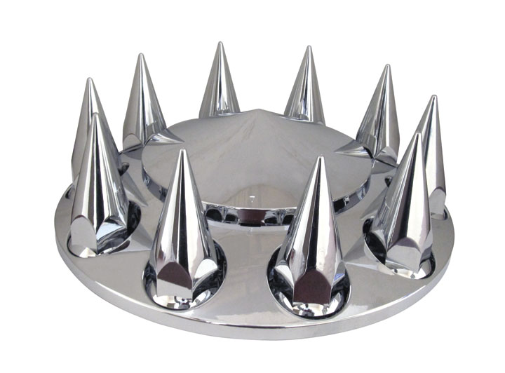 Chrome Plastic ABS Front Hub Cover with Removeable Hubcap & 10 x 33mm Threaded Pointed Nut Covers