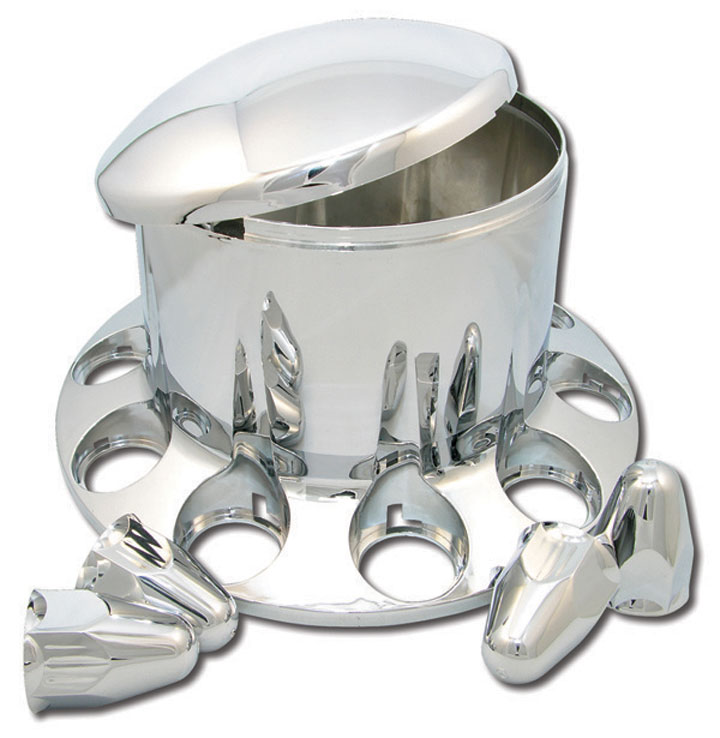 Chrome Plastic ABS Rear Hub Cover with Removeable Hubcap & 10 x 33mm Threaded Nut Covers