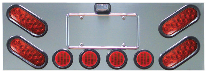 Stainless Steel Rear Center Panel with 4 Oblong & 4 x 2 1, 2 LED & Bezels