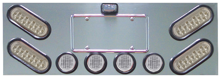 Stainless Steel Rear Center Panel with 4 Oblong & 4 x 2 1, 2 Clear LED & Bezels