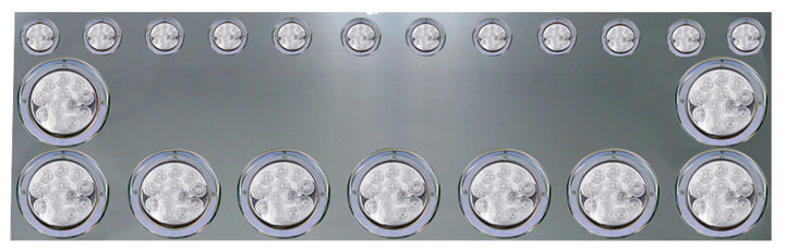 Stainless Steel Wide Rear Center Panel with 9 x 4 & 12 x 2inch Clear LED & Bezels