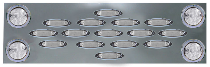 Stainless Steel Wide Rear Center Panel with 4 x 4inch & 15 Infinity Clear LED & Bezels