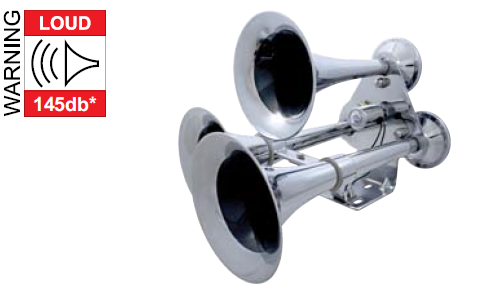 Chrome 3 Trumpet Heavy Duty Train Horn with  Support Bracket