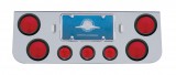 Deluxe Chrome Steel Rear Center Lt Panel W/ Four 4" & Three 2 1/2" Incandescent Flat Lt W/ Grommet - Red Lens
