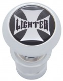 Chrome Aluminum Deluxe Cigarette Lighter W/ Glossy "Lighter" Maltese Cross Sticker - Black