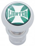 Chrome Aluminum Deluxe Cigarette Lighter W/ Glossy "Lighter" Maltese Cross Sticker - Green