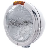 Chrome "Classic" Peterbilt 6014 Sealed Beam Headlight W/ Incandescent Signal Light - Amber