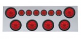 Stainless Steel Rear Center Light Panel W/ Six 10 Led 4" & 9 Led 2" Flat Light W/ Grommet - Red Led/Red Lens