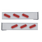 (2/Bulk) Chrome 2 Pcs. Rear Lt Bar W/ 6 Slanted 12 Led Oval Red Lens Reflector Lt W/ Bezel - 4 Hole Flange Mount
