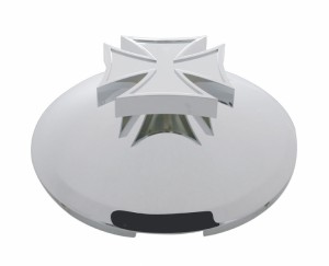 Chrome 1" Lip 4 Even Notch Front Hub Cap W/ Iron Cross Spinner