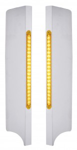 (2/Skpk) Stainless Steel Peterbilt Side Grill Deflector W/ 19 Amber Led 12" Reflector Light Bar - Amber Lens