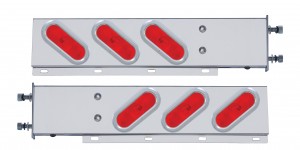 (2/Bulk) 430 Stainless Steel Spring Loaded Rear Lt Bar W/ 6 Slanted Up Incand. Oval Red Lt W/ Bezel - 3 3/4" Oval B.P.