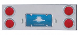 Stainless Steel Rear Center Light Panel W/ Four 4" Incandescent Round Light W/ Visor - Red Lens