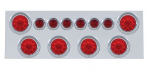 Stainless Steel Rear Center Lt Panel W/ Six 19 Led 4" Lt & Six 9 Led 2" Beehive Lt - Red Led/Red Lens W/ Visor