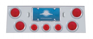 Deluxe Stainless Steel Rear Center Light Panel W/ Four 4" & Three 2 1/2" Incandescent Flat Light W/ Bezel - Red Lens