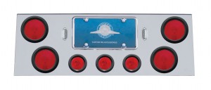Deluxe Stainless Steel Rear Center Light Panel W/ Four 4" & Three 2 1/2" Incandescent Flat Light W/ Grommet - Red Lens