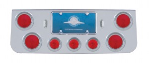 Deluxe Chrome Steel Rear Center Lt Panel W/ Four 4" & Three 2 1/2" Incandescent Flat Lt W/ Visor - Red Lens