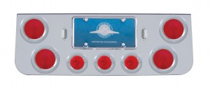 Deluxe Chrome Steel Rear Center Lt Panel W/ Four 4" & Three 2 1/2" Incandescent Flat Lt W/ Bezel - Red Lens