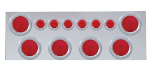 Stainless Steel Rear Center Light Panel W/ Six 4" & Six 2 1/2" Incandescent Flat Light W/ Bezel - Red Lens