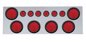 Stainless Steel Rear Center Light Panel W/ Six 4" & Six 2 1/2" Incandescent Flat Light W/ Grommet - Red Lens