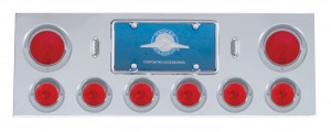 Stainless Steel Rear Center Light Panel W/ Two 4" & Six 2 1/2" Incandescent Flat Light W/ Visor - Red Lens