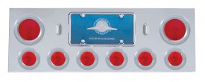 Stainless Steel Rear Center Light Panel W/ Two 4" & Six 2 1/2" Incandescent Flat Light W/ Bezel - Red Lens