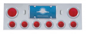 Stainless Steel Rear Center Light Panel W/ Two 4" & Six 2 1/2" Incandescent Beehive Light W/ Bezel - Red Lens
