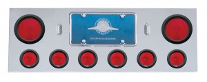 Stainless Steel Rear Center Light Panel W/ Two 4" & Six 2 1/2" Incandescent Flat Light W/ Grommet - Red Lens