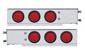 (2/Bulk) 430 Stainless Steel Spring Loaded Rear Lt Bar W/ Six 4" Round Red Incandescent Lt - 3 3/4" Bolt Pattern