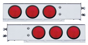(2/Bulk) 430 Stainless Steel Spring Loaded Rear Lt Bar W/ Six 4" Round Red Incandescent Lt - 2 1/2" Bolt Pattern