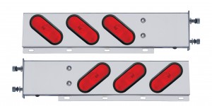 (2/Bulk) 430 Stainless Steel Spring Loaded Rear Lt Bar W/ 6 Slanted Up Oval Red Incandescent Lt - 3 3/4" Bolt Pattern