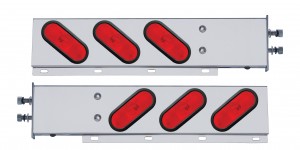 (2/Bulk) 430 Stainless Steel Spring Loaded Rear Lt Bar W/ 6 Slanted Up Oval Red Incandescent Lt - 2 1/2" Bolt Pattern