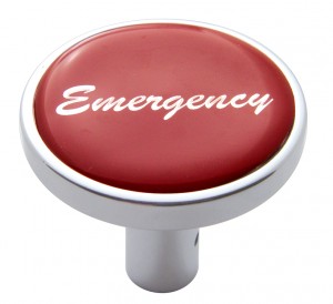 Chrome Long Pin Mount Air Valve Knob W/ Glossy "Emergency" Sticker - Red