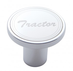 Chrome Air Valve Knob W/ Stainless Steel "Tractor" Plaque - Cursive Script