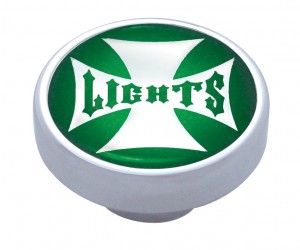 Chrome Dash Knob W/ Glossy "Panel Lights" Maltese Cross Sticker - Green