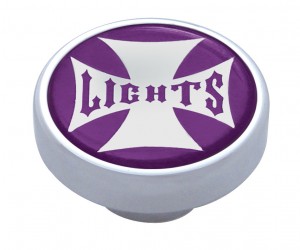 Chrome Dash Knob W/ Glossy "Panel Lights" Maltese Cross Sticker - Purple