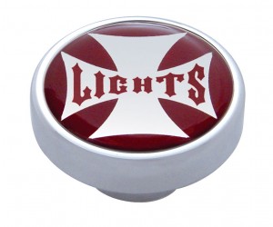 Chrome Dash Knob W/ Glossy "Panel Lights" Maltese Cross Sticker - Red