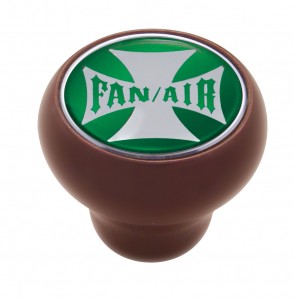 Wood Deluxe Knob W/ Glossy "Fan/Air" Maltese Cross Sticker - Green